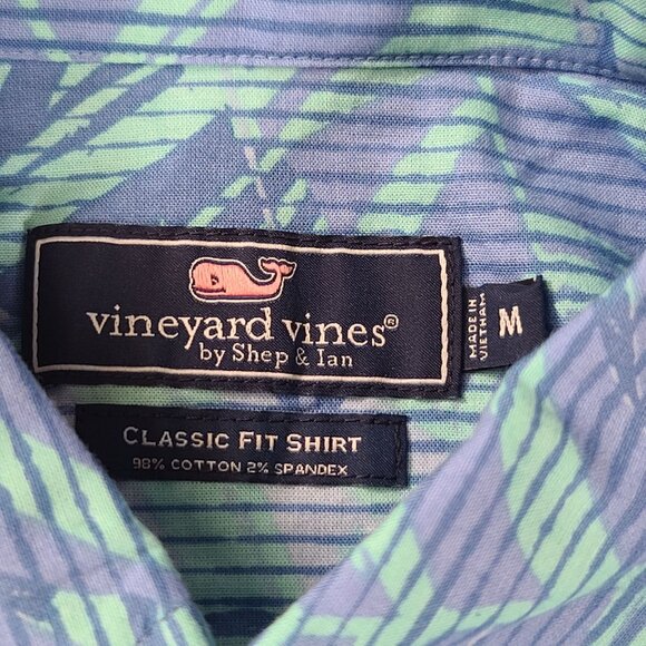 Vineyard Vines Performance Polo Shirt Mens M Tropical Leaves Hawaiian Blue Green - Picture 3 of 8